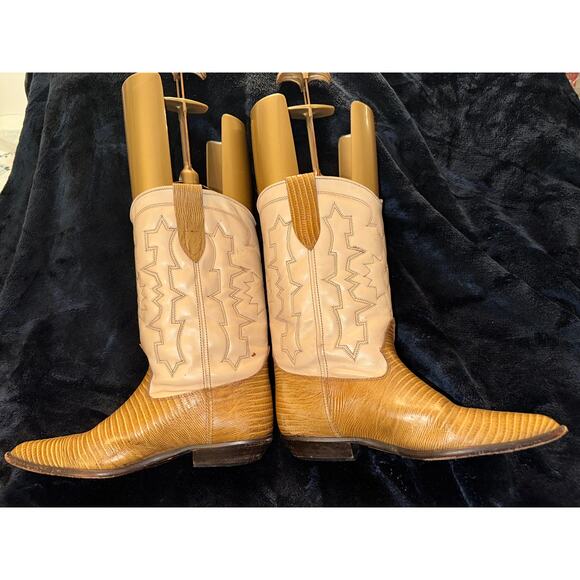 VINTAGE TWO TONE BEIGE BROWN COWBOY BOOTS WESTERN MALIBU COWGIRL - Picture 4 of 11